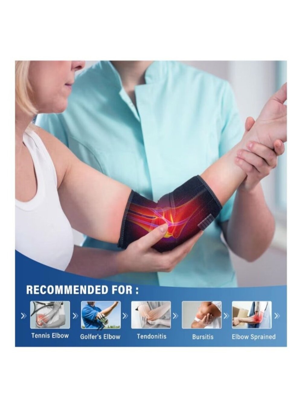 FEATOL Med Unisex Elbow Brace with Ice Pack Tendonitis Tennis Elbow Pain Relief - Picture 2 of 10